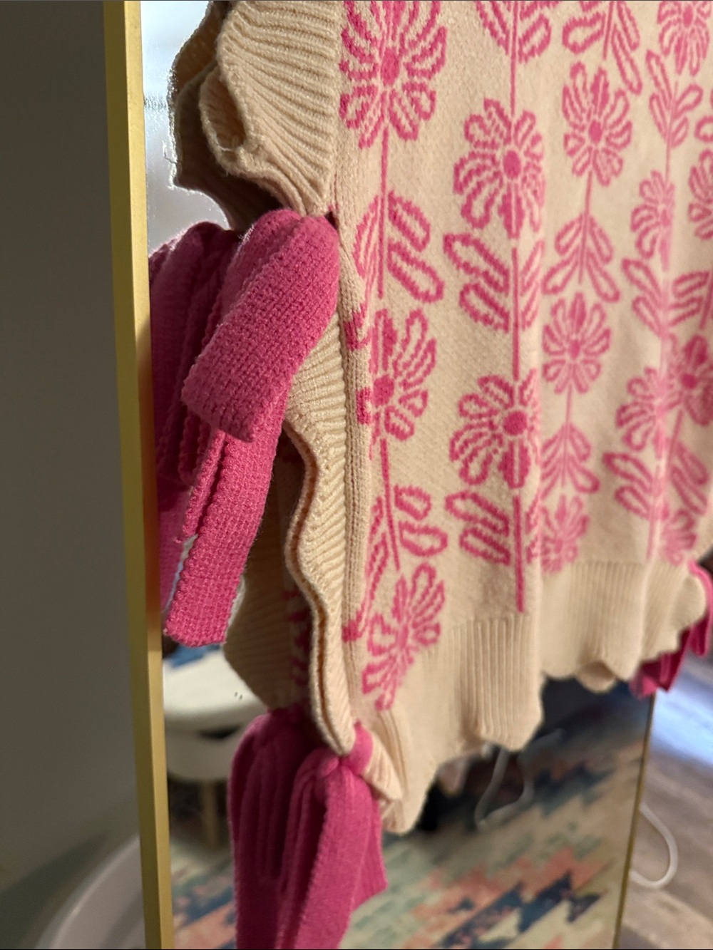Floral Knit Crewneck Sweater Vest in Cream and Pink - Picture 5 of 7